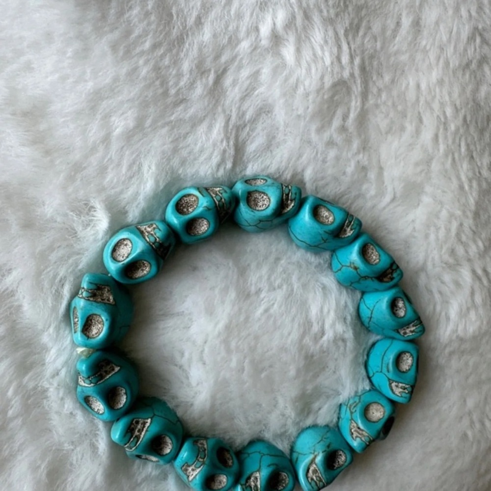 Turquoise Skull Stretch Bracelet - Turquoise Bead Bracelet